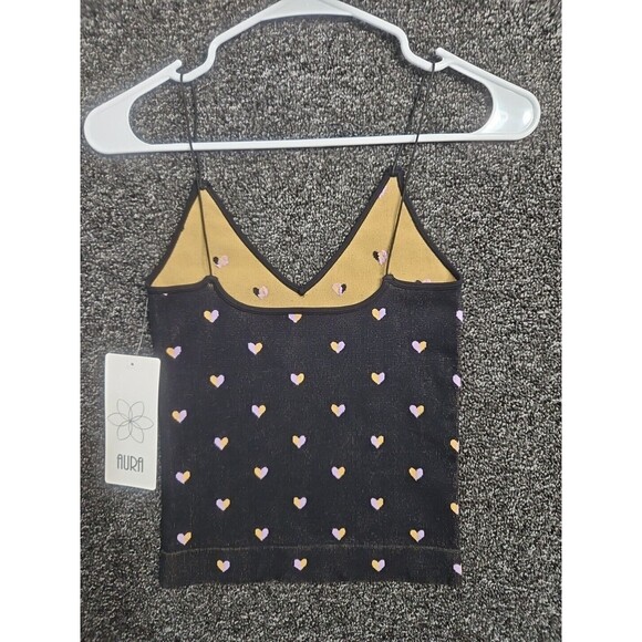 Aura M/L Juniors Women's Stretch Black Pink & Gold Hearts Tank Top Shirt NWT - Picture 6 of 6
